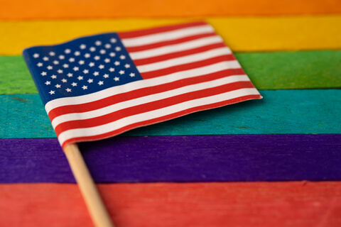 American Flag over Pride Colors