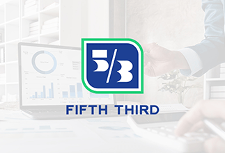 The Fifth Third Bank logo over an image of employees working on finances.